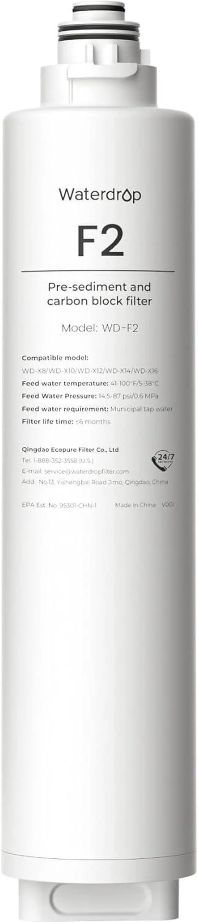 Main image of Waterdrop WD-F2 Filter, Replacement for WD-X8-Basic & WD-X8-Alkaline & WD-X12-Basic & WD-X12-Alkaline & WD-X16-Alkaline, 6-month Lifetime