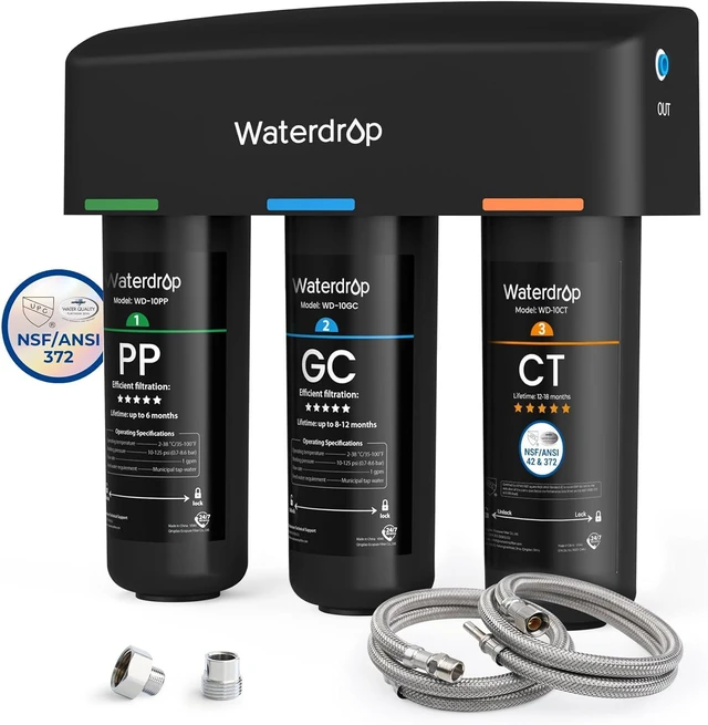 Main image of Waterdrop TSA 8 Layer Under Sink Water Filter System, Under Sink Water Filtration System, Reduces PFAS, PFOA/PFOS, Fluoride, Chlorine, Bad Taste & Odor, NSF/ANSI 42 Certified Element, USA Tech
