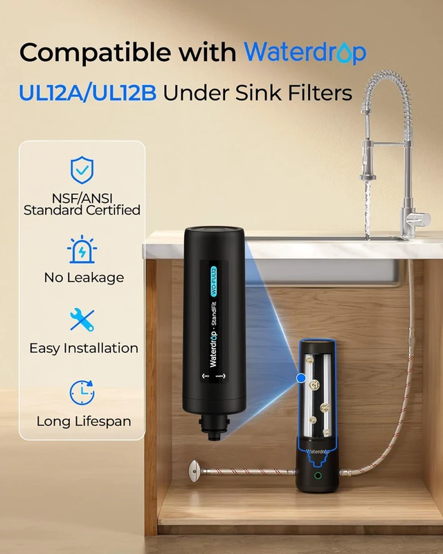 Alt view image 2 of 6 - Waterdrop FUL12 Replacement Filter Cartridge for UL12A/UL12B Under Sink Water Filter, Reduces PFAS, PFOA/PFOS, Lead, Chlorine, Bad Taste & Odor, 11000 Gallons