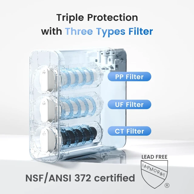 Alt view image 3 of 7 - Waterdrop TSU 0.01m Ultra-Filtration Under Sink Water Filter System, 3-Stage Tankless Undersink Water Filtration with Faucet, Smart Panel, Does not Lower TDS (NOT RO), Drilling Required