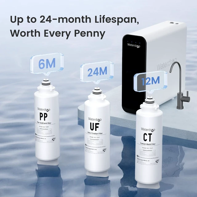 Alt view image 6 of 7 - Waterdrop TSU 0.01m Ultra-Filtration Under Sink Water Filter System, 3-Stage Tankless Undersink Water Filtration with Faucet, Smart Panel, Does not Lower TDS (NOT RO), Drilling Required