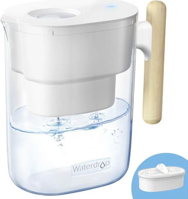 Main image of Waterdrop Chubby 10-Cup Water Filter Pitcher with 1 Filter, 7 Stage Filtration Jug, Long-lasting (200 gallons), 5X Times Lifetime, BPA Free, White