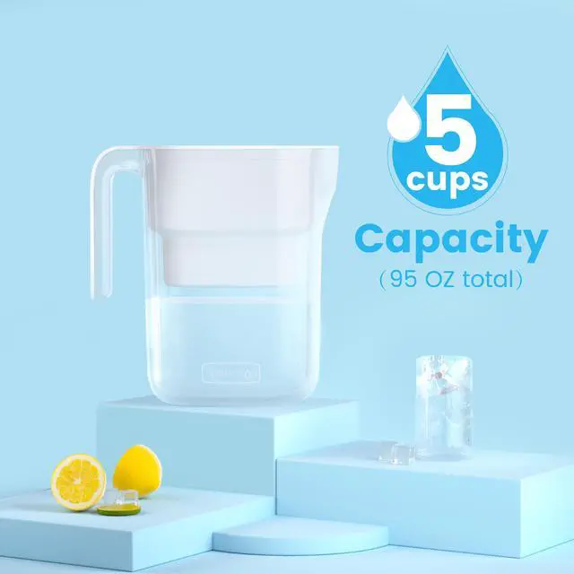 Alt view image 4 of 6 - Waterdrop 5-Cup Water Filter Pitcher with 1 Filter, Long-Lasting (200 gallons), 5X Times Lifetime Filtration Jug, reduce Fluoride, Chlorine and More, BPA Free, White