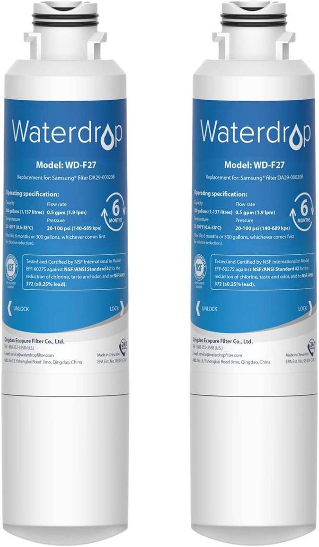 2 Pack Waterdrop DA29-00020B Replacement for Samsung DA29-00020B,  HAF-CIN/EXP, 46-9101 Refrigerator Water Filter, Package may vary 