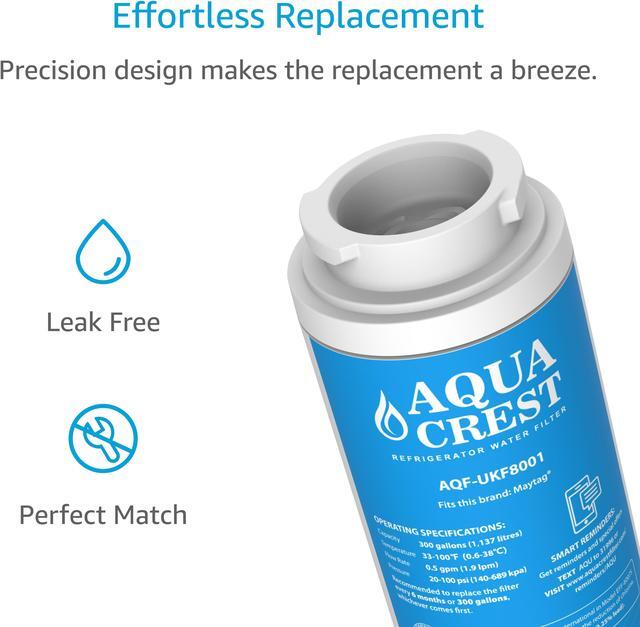 Alt view image 7 of 7 - 2 Pack AQUACREST UKF8001 Replacement for Maytag UKF8001, 469005, 4396395 Refrigerator Water Filter, package may vary