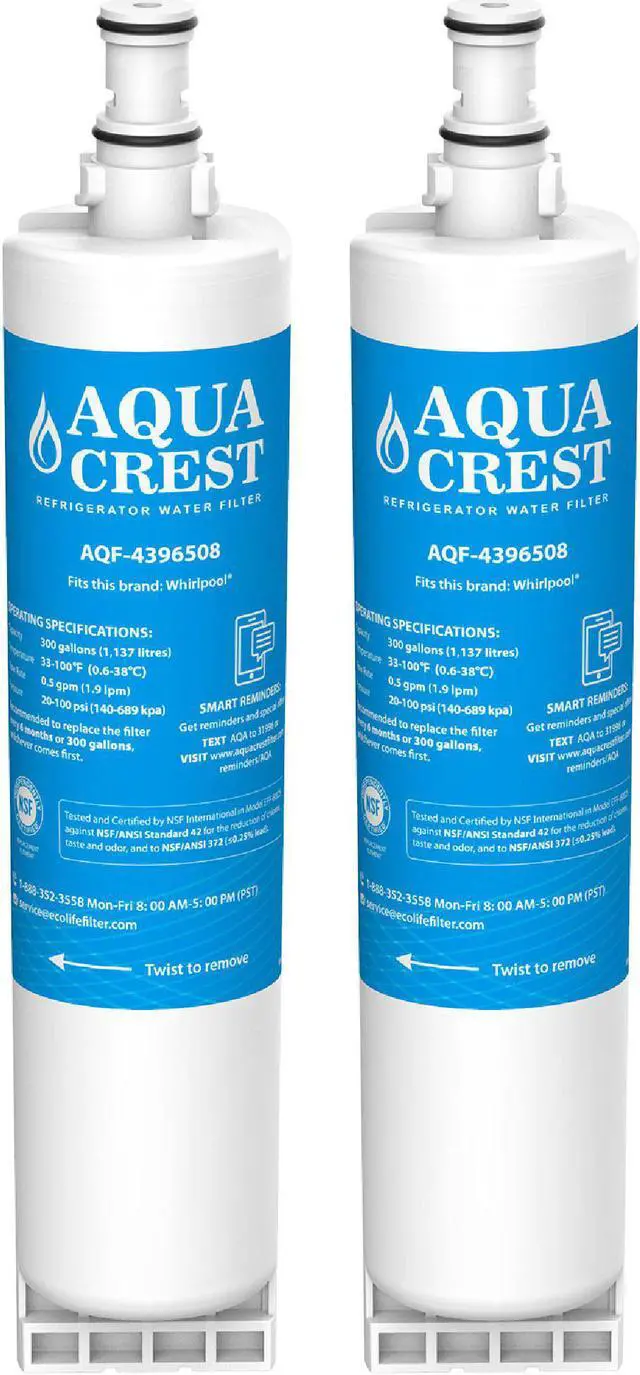 Main image of 2 Pack AQUACREST 4396508 Replacement for Whirlpool 4396508, 4396510, PUR W10186668 Refrigerator Water Filter, package may vary