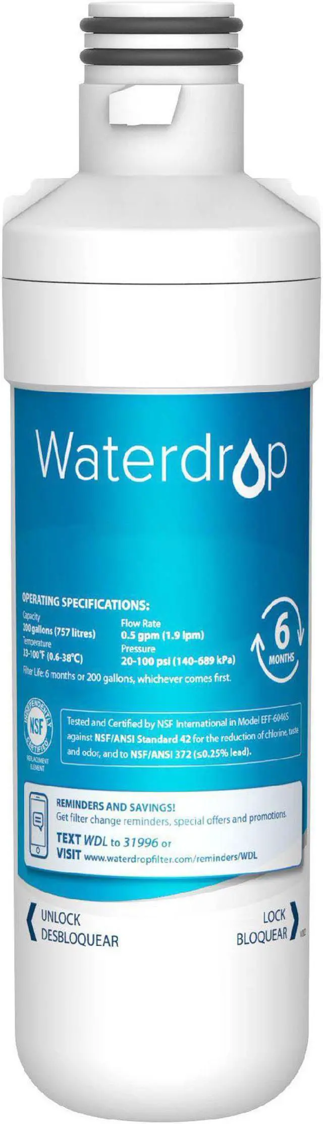 Alt view image 8 of 14 - Waterdrop LT1000PC ADQ747935 MDJ64844601 Refrigerator Water Filter, Replacement for LG® LT1000P®, ADQ74793501, ADQ74793502, Kenmore 46-9980, 9980, LFXC24796S, LSFXC2496D, NSF Certified, Pack of 1