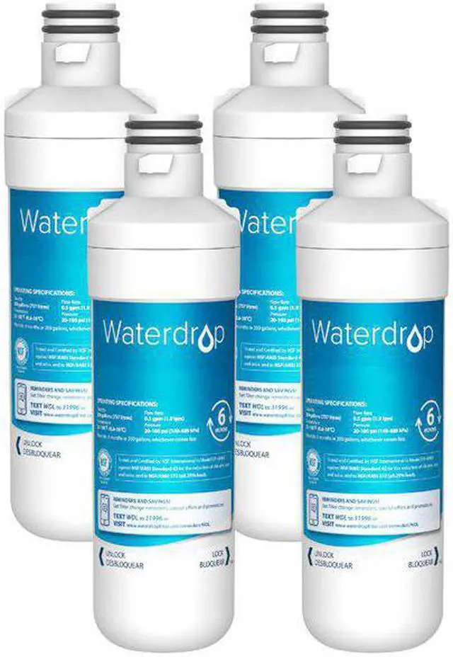 Main image of Waterdrop LT1000PC ADQ747935 MDJ64844601 Refrigerator Water Filter, Replacement for LG® LT1000P®, ADQ74793501, ADQ74793502, Kenmore 46-9980, 9980, LFXC24796S, LSFXC2496D, NSF Certified, Pack of 4
