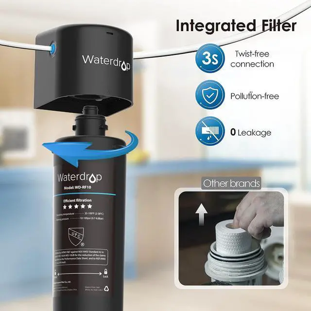 Alt view image 7 of 7 - Waterdrop 10UB Under Sink Water Filter System, 8K High Capacity Drinking Water Filtration System, with Dedicated Brushed Nickel Faucet, Reduce Lead, Chlorine, Bad Taste & Odor