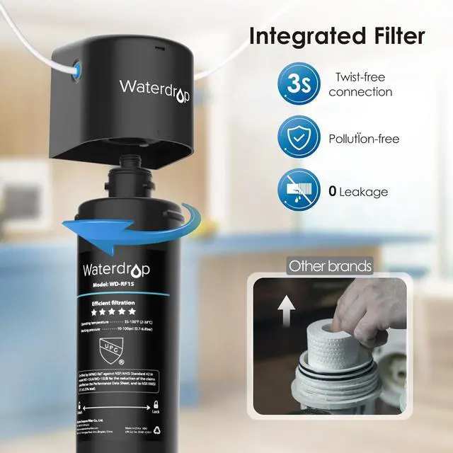 Alt view image 5 of 6 - Waterdrop 15UB Under Sink Water Filter System, 16K High Capacity Drinking Water Filtration System, with Dedicated Brushed Nickel Faucet, Reduce Lead, Chlorine, Bad Taste & Odor
