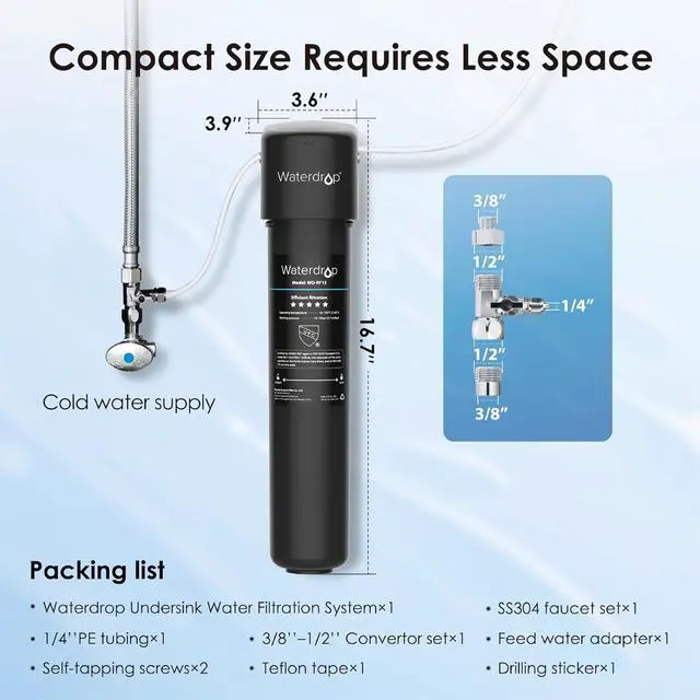 Alt view image 6 of 6 - Waterdrop 15UB Under Sink Water Filter System, 16K High Capacity Drinking Water Filtration System, with Dedicated Brushed Nickel Faucet, Reduce Lead, Chlorine, Bad Taste & Odor