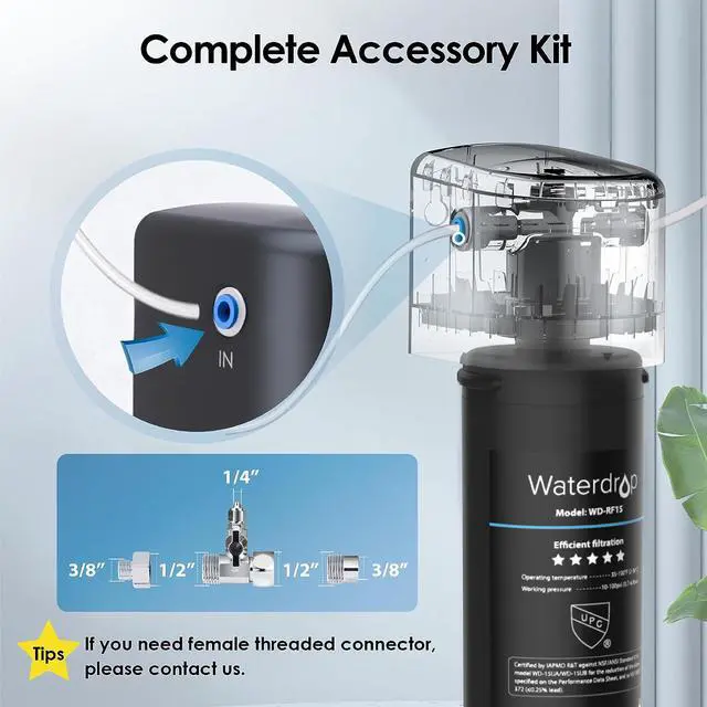Alt view image 4 of 6 - Waterdrop 15UB Under Sink Water Filter System, 16K High Capacity Drinking Water Filtration System, with Dedicated Brushed Nickel Faucet, Reduce Lead, Chlorine, Bad Taste & Odor