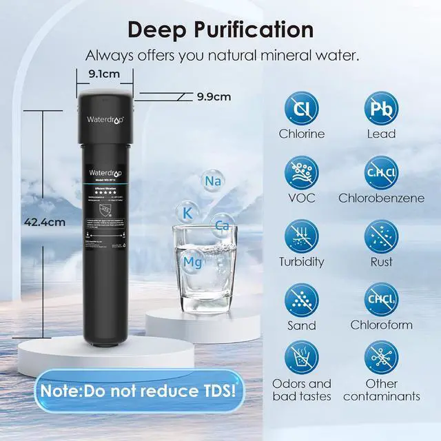 Alt view image 2 of 6 - Waterdrop 15UB Under Sink Water Filter System, 16K High Capacity Drinking Water Filtration System, with Dedicated Brushed Nickel Faucet, Reduce Lead, Chlorine, Bad Taste & Odor