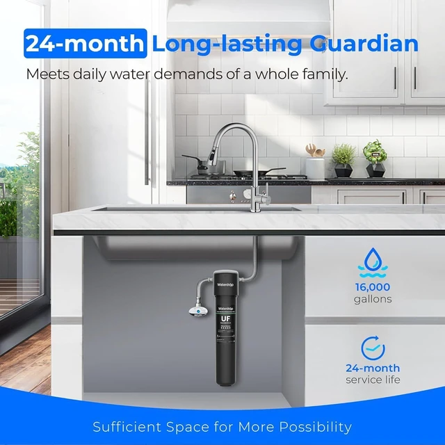 Alt view image 4 of 7 - Waterdrop 15UA-UF 0.01 m Ultra Filtration Under Sink Water Filter for Baçtria Reduction, , Reduces Lead, Chlorine, Bad Taste & Odor, Direct Connect to Kitchen Faucet, USA Tech