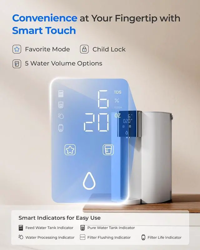 Alt view image 4 of 7 - Waterdrop CoreRO Countertop Reverse Osmosis System, NSF/ANSI 58 & 372 Certified, 6-Stage, Portable Reverse Osmosis Water Filter, Reduce PFAS, No Installation Required, BPA Free, WD-C1S