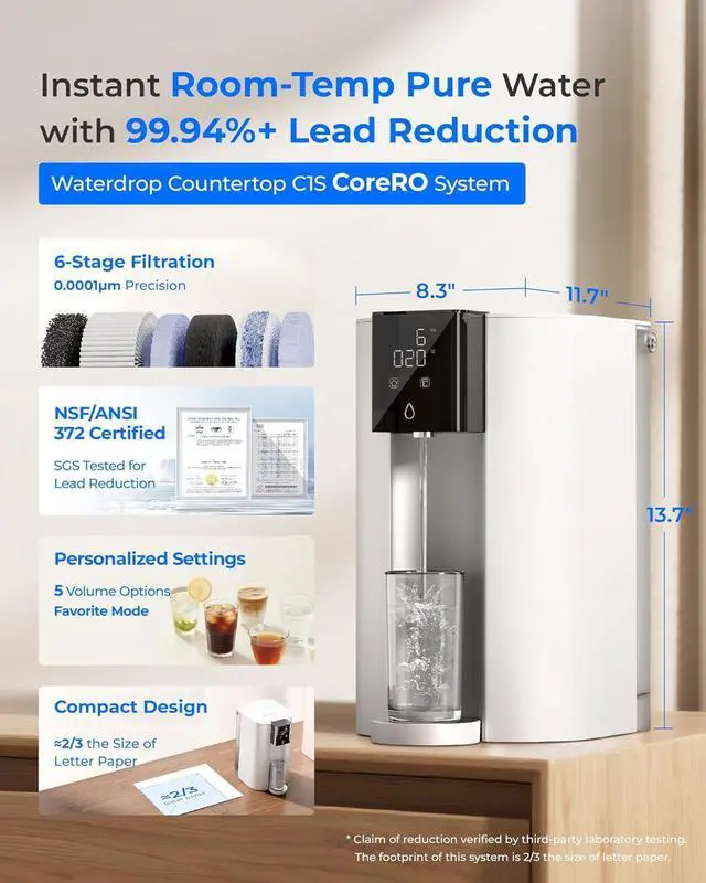 Alt view image 5 of 7 - Waterdrop CoreRO Countertop Reverse Osmosis System, NSF/ANSI 58 & 372 Certified, 6-Stage, Portable Reverse Osmosis Water Filter, Reduce PFAS, No Installation Required, BPA Free, WD-C1S