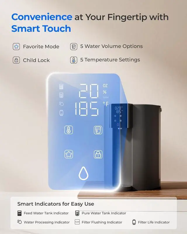 Alt view image 3 of 7 - Waterdrop CoreRO Reverse Osmosis System, 6 Stage, Hot & Ambient Countertop RO Water Filter, No Installation Required, 3:1 Pure to Drain, WD-C1H