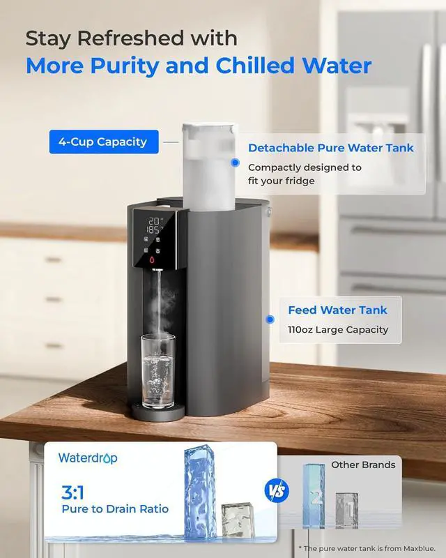 Alt view image 2 of 7 - Waterdrop CoreRO Reverse Osmosis System, 6 Stage, Hot & Ambient Countertop RO Water Filter, No Installation Required, 3:1 Pure to Drain, WD-C1H