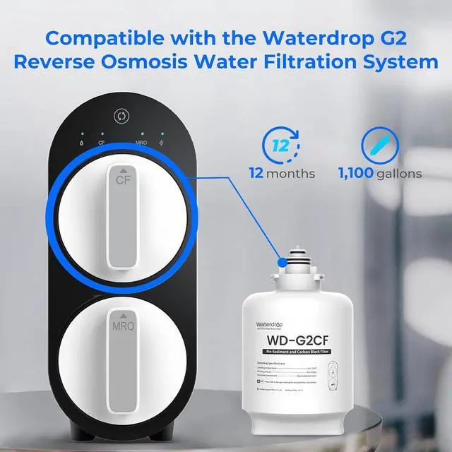 Alt view image 5 of 5 - Waterdrop WD-G2CF Filter, Replacement for WD-G2-W, WD-G2-B, WD-G2P600-W Reverse Osmosis System,12-month Lifetime, 2-Pack