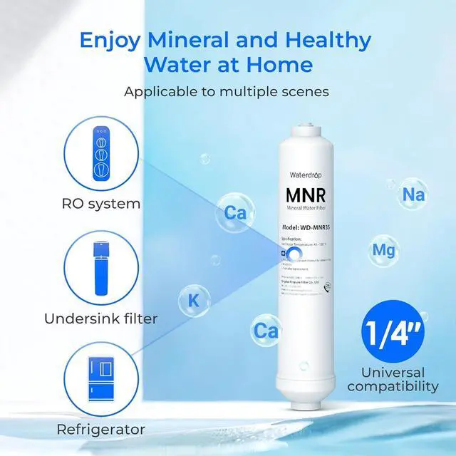 Alt view image 3 of 5 - Waterdrop WD-MNR35 Remineralization Filter, 1/4" Quick Connect Mineral Filter for Undersink Reverse Osmosis System, Restore Essential Minerals for RO System, RO Mineral Filter System, 2-Pack