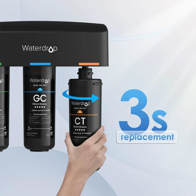 Alt view image 2 of 6 - Waterdrop WD-10CT Under Sink Water Filter, Replacement for Waterdrop TSA & TSB 3-stage Under Sink Water Filter System