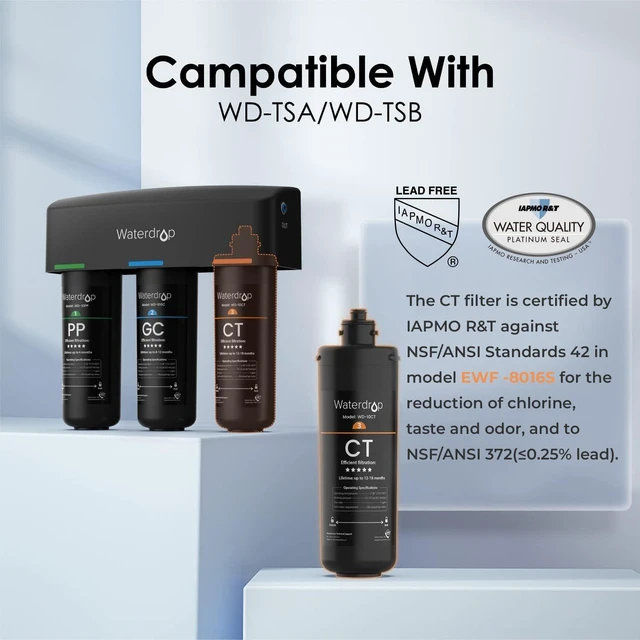 Alt view image 6 of 6 - Waterdrop WD-10CT Under Sink Water Filter, Replacement for Waterdrop TSA & TSB 3-stage Under Sink Water Filter System