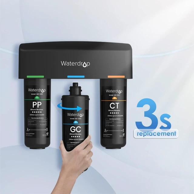 Alt view image 4 of 5 - Waterdrop WD-10GC Under Sink Water Filter, Replacement for Waterdrop TSA & TSB & TSB CM 3-stage Under Sink Water Filter System