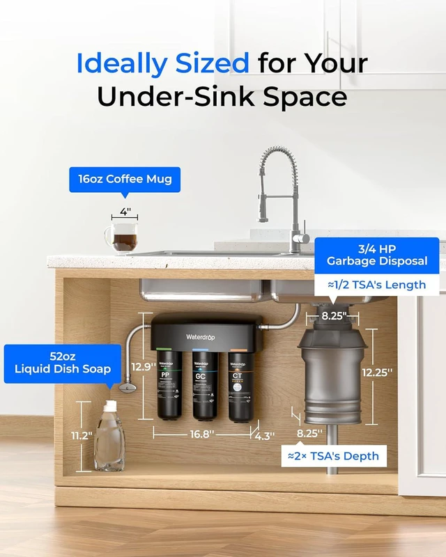 Alt view image 3 of 7 - Waterdrop TSA 8 Layer Under Sink Water Filter System, Under Sink Water Filtration System, Reduces PFAS, PFOA/PFOS, Fluoride, Chlorine, Bad Taste & Odor, NSF/ANSI 42 Certified Element, USA Tech