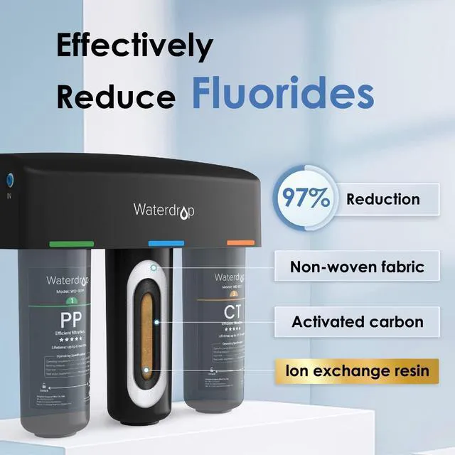 Alt view image 5 of 7 - Waterdrop TSA 8 Layer Under Sink Water Filter System, Under Sink Water Filtration System, Reduces PFAS, PFOA/PFOS, Fluoride, Chlorine, Bad Taste & Odor, NSF/ANSI 42 Certified Element, USA Tech