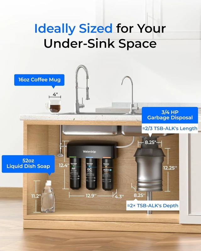 Alt view image 6 of 7 - Waterdrop TSB-ALK 8 Layer High Capacity Slightly Alkaline Under Sink Water Filter, Reduces PFAS, PFOA/PFOS, Fluoride, Chlorine, Bad Taste & Odor, with Dedicated Faucet, Under Sink Water Filter
