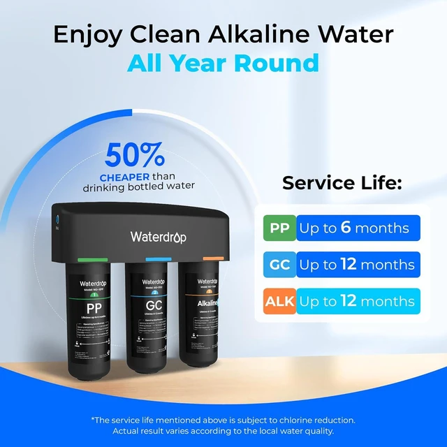 Alt view image 3 of 7 - Waterdrop TSB-ALK 8 Layer High Capacity Slightly Alkaline Under Sink Water Filter, Reduces PFAS, PFOA/PFOS, Fluoride, Chlorine, Bad Taste & Odor, with Dedicated Faucet, Under Sink Water Filter