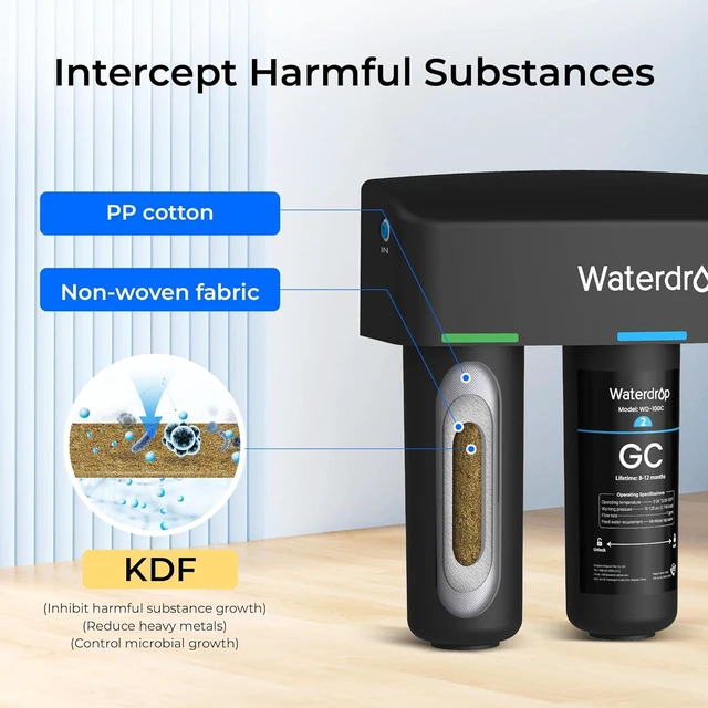 Alt view image 2 of 7 - Waterdrop TSB-ALK 8 Layer High Capacity Slightly Alkaline Under Sink Water Filter, Reduces PFAS, PFOA/PFOS, Fluoride, Chlorine, Bad Taste & Odor, with Dedicated Faucet, Under Sink Water Filter
