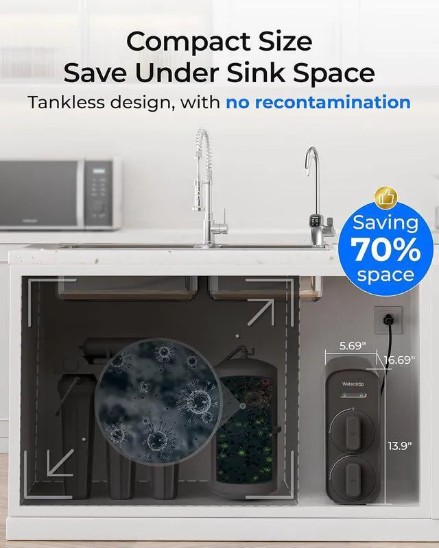 Alt view image 3 of 7 - Waterdrop G5P700A Alkaline Mineral Reverse Osmosis Water Filter, 700 GPD, NSF/ANSI 58 & 372 Certified, 8-Stage RO Water Filtration System, 2:1 Pure to Drain