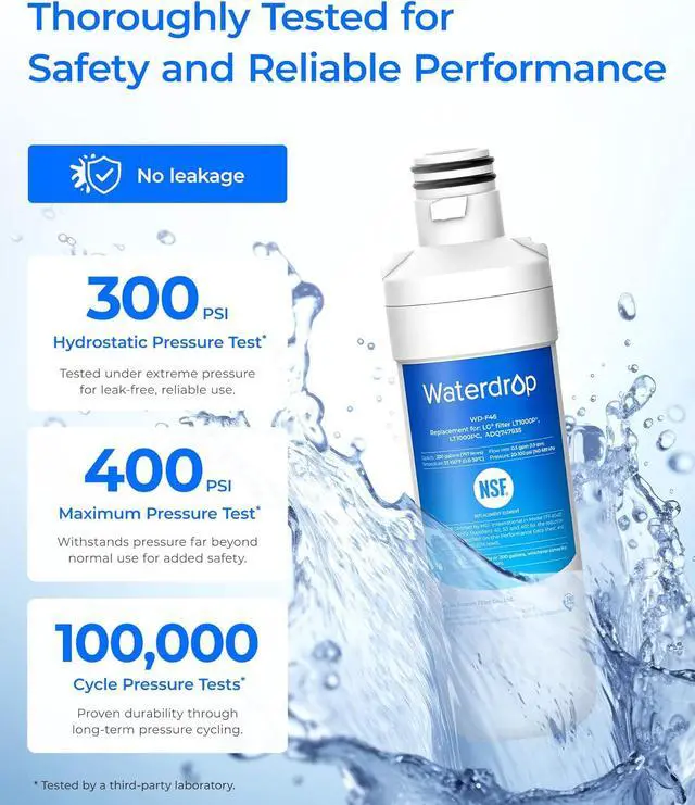 Alt view image 4 of 7 - Waterdrop LT1000PC ADQ747935 MDJ64844601 Refrigerator Water Filter, Reduce chlorine, bad taste and odor, Replacement for LG® LT1000P®, ADQ74793501, ADQ74793502, Kenmore 46-9980, Pack of 4