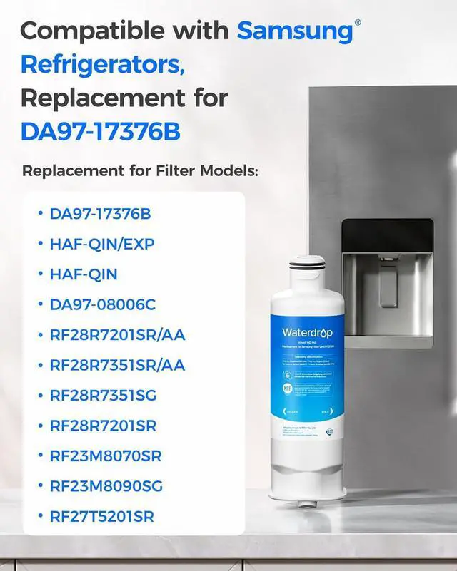 Alt view image 3 of 7 - Waterdrop WD-F45 Replacement for Samsung® DA97-17376B, HAF-QIN/EXP, DA97-08006C, RF28R7201SR, RF28R7351SG, WD-F45, Refrigerator Water Filter, 3 Filters