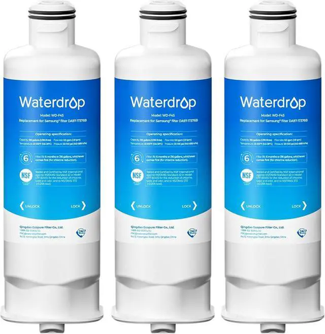 Main image of Waterdrop WD-F45 Replacement for Samsung® DA97-17376B, HAF-QIN/EXP, DA97-08006C, RF28R7201SR, RF28R7351SG, WD-F45, Refrigerator Water Filter, 3 Filters