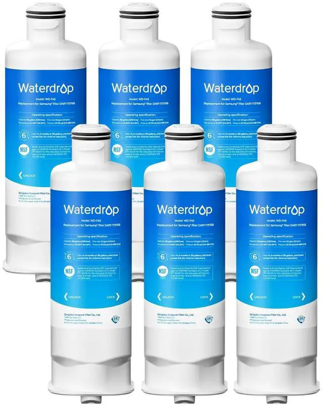 Main image of Waterdrop WD-F45 Replacement for Samsung® DA97-17376B, HAF-QIN/EXP, DA97-08006C, RF28R7201SR, RF28R7351SG, WD-F45, Refrigerator Water Filter, 6 Filters