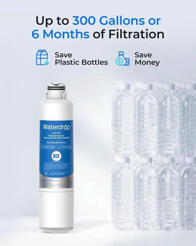 Alt view image 6 of 7 - Waterdrop Refrigerator Water Filter, Replacement for Samsung® HAF-CIN/EXP, DA29-00020B, RF263BEAESR, RF4287HARS, Reduce Chlorine, bad Taste and Odor, 2 Filters
