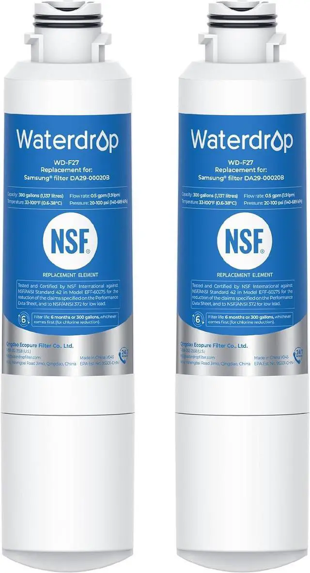 Main image of Waterdrop Refrigerator Water Filter, Replacement for Samsung® HAF-CIN/EXP, DA29-00020B, RF263BEAESR, RF4287HARS, Reduce Chlorine, bad Taste and Odor, 2 Filters