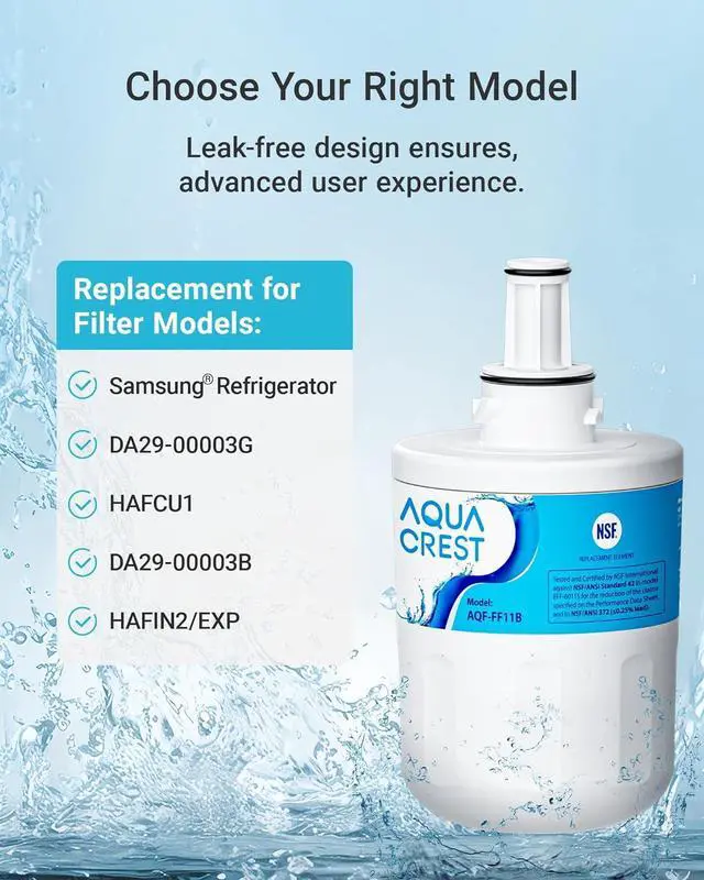 Alt view image 4 of 7 - AQUA CREST AQF-FF11B Refrigerator Water Filter, Replacement for Samsung® DA29-00003G, DA29-00003B, DA29-00003A, Aqua-Pure Plus, HAFCU1, RFG237AARS, RS22HDHPNSR, RSG257AARS, WSS-1, 3 Pack