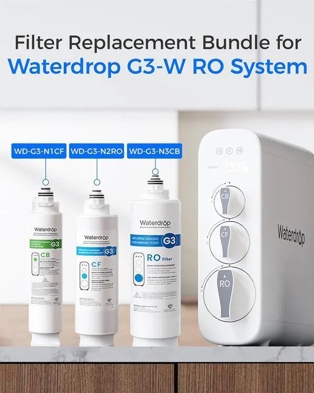 Alt view image 4 of 7 - Waterdrop G3-CFCBRO Filter, Replacement for Waterdrop G3-W 400 GPD Reverse Osmosis System, Pack of 1 G3-N1CF, 1 G3-N3CB, and 1 G3-N2RO Set Filter