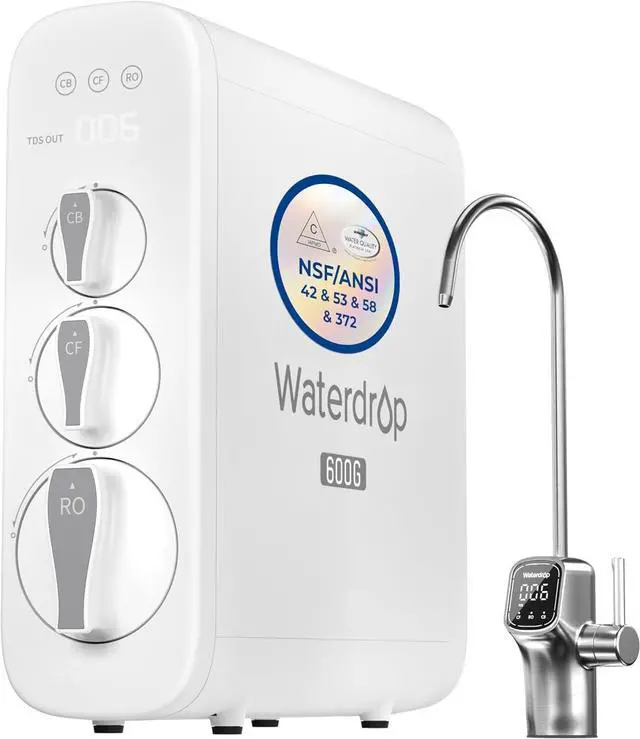 Main image of Waterdrop G3P600 Reverse Osmosis System, 8 Stage Tankless Reverse Osmosis Water Filter, NSF/ANSI 42 & 53 & 58 & 372 Certified, Under Sink RO System, 2:1 Pure to Drain, Smart LED Faucet