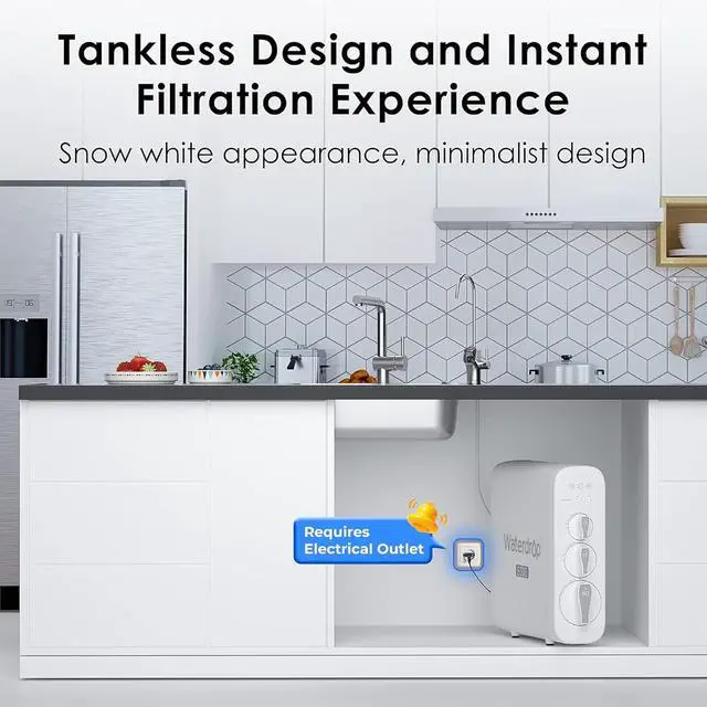 Alt view image 6 of 7 - Waterdrop G3P600 Reverse Osmosis System, 8 Stage Tankless Reverse Osmosis Water Filter, NSF/ANSI 42 & 53 & 58 & 372 Certified, Under Sink RO System, 2:1 Pure to Drain, Smart LED Faucet