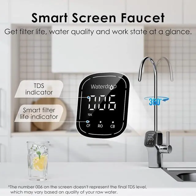 Alt view image 7 of 7 - Waterdrop G3P600 Reverse Osmosis System, 8 Stage Tankless Reverse Osmosis Water Filter, NSF/ANSI 42 & 53 & 58 & 372 Certified, Under Sink RO System, 2:1 Pure to Drain, Smart LED Faucet