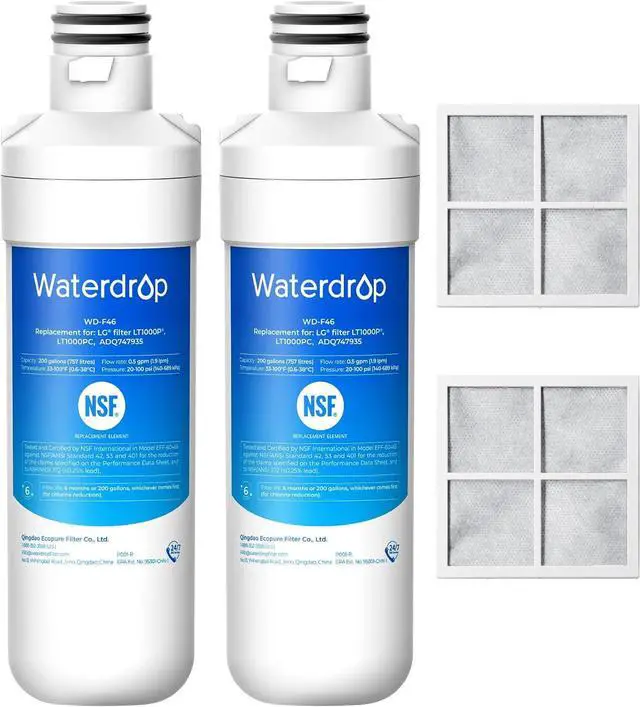 Main image of Waterdrop LT1000PC ADQ747935 Refrigerator Water Filter and Air Filter, Replacement for LG® LT1000P®, LMXS28626S, LFXS26973S, LFXS26596S, LFXS28596S, ADQ74793501, ADQ74793502 and LT120F®