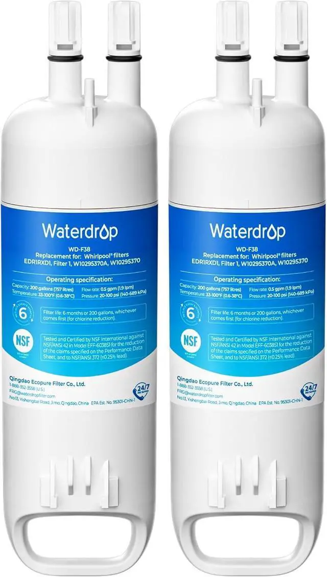 Main image of Waterdrop EDR1RXD1 Replacement for Everydrop® Filter 1,W10295370A, EDR1RXD1B, P8RFWB2L, P4RFWB, Kenmore® 46-9081, 46-9930, WD-F38 Refrigerator Water Filter