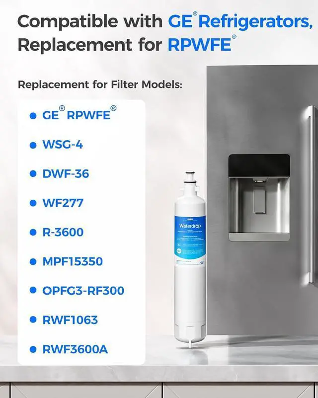 Alt view image 5 of 7 - Waterdrop WD-F19C Replacement for GE® RPWFE®, RPWF (Built-in CHIP) Refrigerator Water Filter, Compatible with GFE28GYNFS, GFE28GELDS, PFE28KELDS, PFE28KYNFS, GFD28GELDS, PWE23KELDS