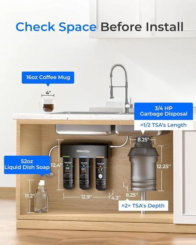Alt view image 7 of 7 - Waterdrop TSA 8 Layer Under Sink Water Filter System, Under Sink Water Filtration System, Reduces PFAS, PFOA/PFOS, Refurbished