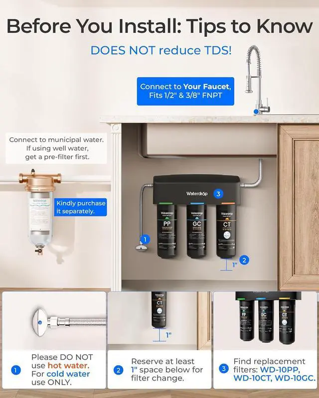 Alt view image 2 of 7 - Waterdrop TSA 8 Layer Under Sink Water Filter System, Under Sink Water Filtration System, Reduces PFAS, PFOA/PFOS, Refurbished