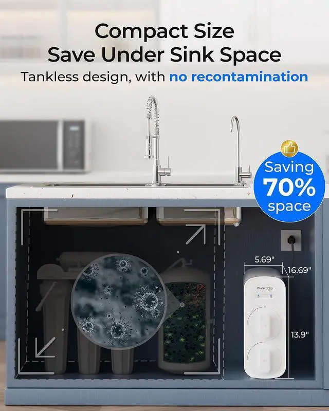 Alt view image 3 of 7 - Waterdrop G5P500A Alkaline Mineral pH+ Reverse Osmosis Water Filter, NSF/ANSI 58 & 372 Certified, 8 Stage Reverse Osmosis System, 500G RO, Refurbished